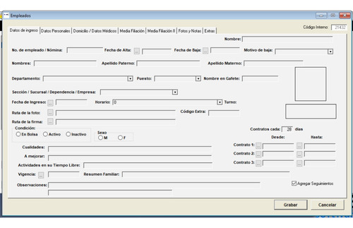 Software Administrar Personal Recursos Humanos, Pago Único