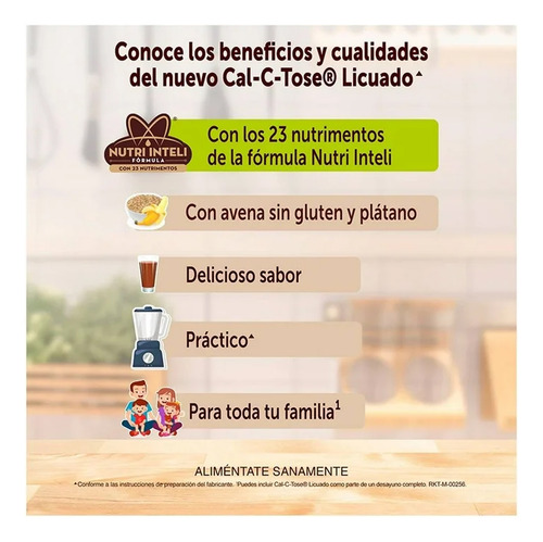 Cal C Tose Polvo Sabor Chocolate, Avena Y Plátano 240 G.