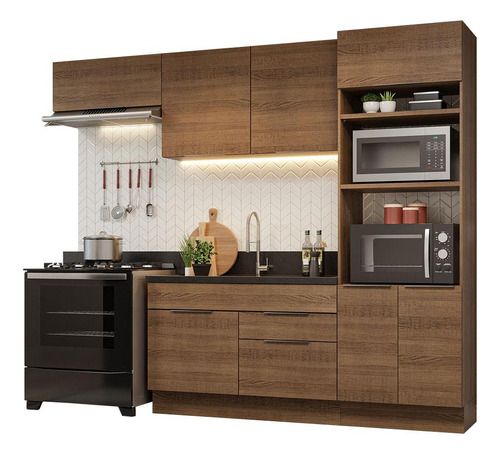 Armário De Cozinha Completa 270cm Stella Madesa R 10 Cor Rustic