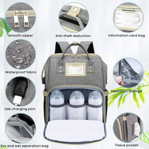 Imagen 5 de 10 de Bolso Pañalera Con Cambiador De Bebé Plegable
