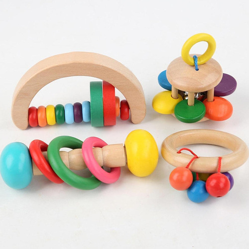 De 4 Sonajeros De Madera Para Bebés, Instrumentos Musicales