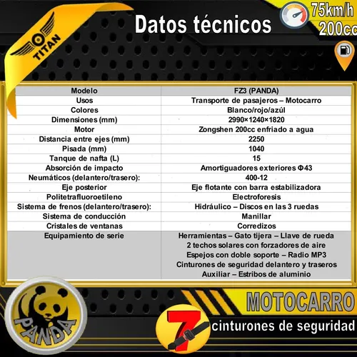 Triciclo Naftero 7 Pasajeros Motocarro Titan Panda 200cc 0km