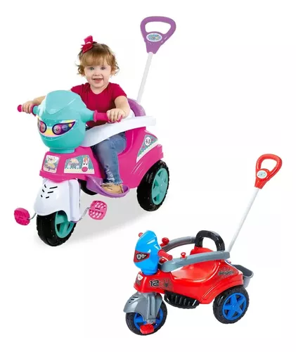 Triciclo Motoca Infantil Azul Bebê Menino Póto Som Cavalinho