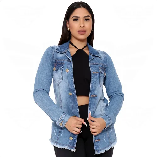 Max Jaqueta Jeans Feminina Desfiada Moda Look Arrasador Frete gr tis