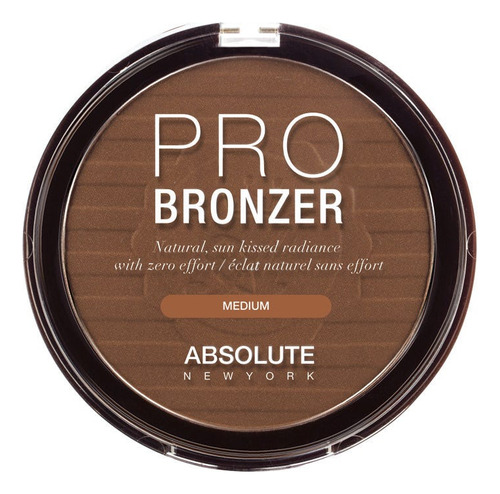 Base de maquillaje Absolute New York El Polvo Bronceante Pro Bronzer de Absolute New York es un bronzer grande formulado con micro-brillos que le darán un increíble color a tu rostro y cuerpo. Polvo Bronceante Pro Bronzer Medium