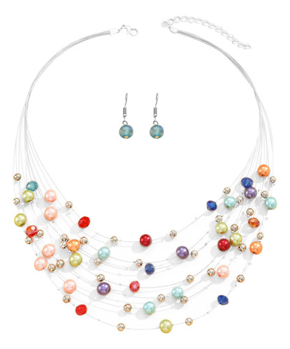 Collar Dije Perlas De Colores Elegante Regalo Para Damas