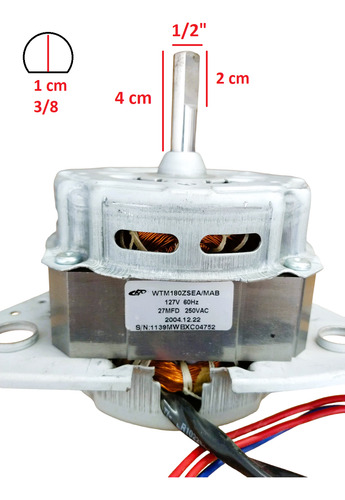 Motor De Secado Para Lavadora Mabe 27 Mfd Flecha 1/2