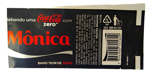 Lt 270 - Mônica Coca-cola Zero 600ml Rótulo Com Nome (Usado)
