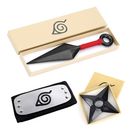 Set Naruto Shippuden Kunai + Shuriken + Diadema Cosplay