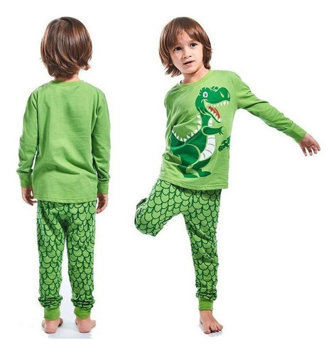 Niños Niños Dinosaurio Algodón Pijama Conjunto Manga Larg