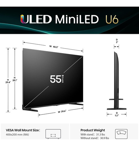 Televisor Hisense 55 Mini-led 4k Uhd Smart Fire Tv 55u65qf