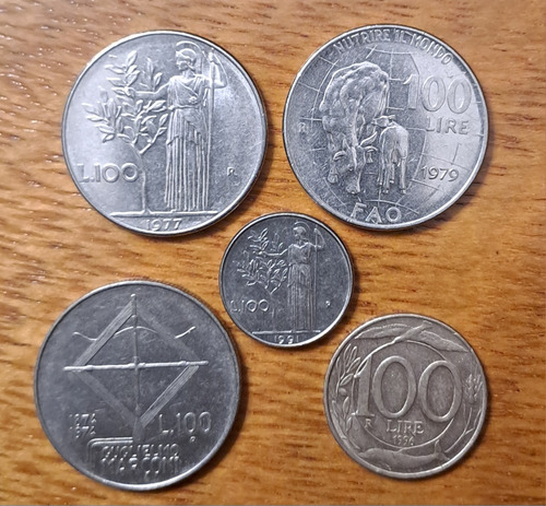 Italia X 5 Monedas Incluye 2 Conmemorativas 100 Liras 1979 (Usado)