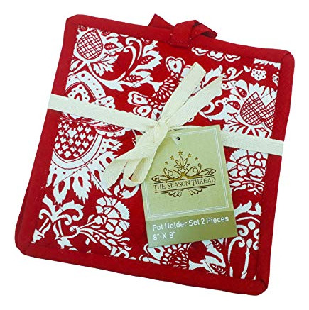 Set De Agarraderas - Rojo, Agarradera De Algodón 100% Con Re
