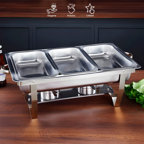 Bufetera 3 Espacios Tapa Acero Inoxidable Banquetes Eventos