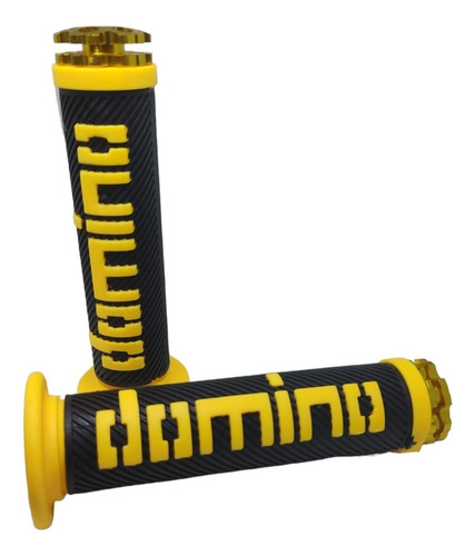 Manopla Amarelo Ponta Aluminio Dourada Para Moto Domino 350