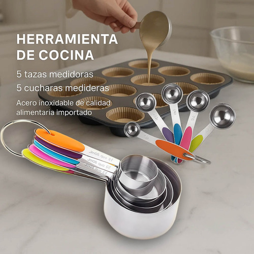 10pcs Juego De Taza Cuchara Y Medidora De Reposteria Cocina De Color
