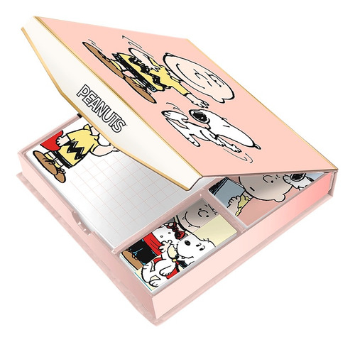 Caja Magnetica Lujo Notas Y Block Snoopy Pastel + Lapiz Gel