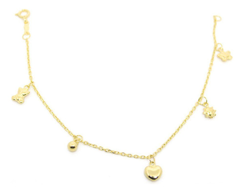 Pulseira Ouro 18k Infantil Bebe 14cm Com Pingentes Pl003