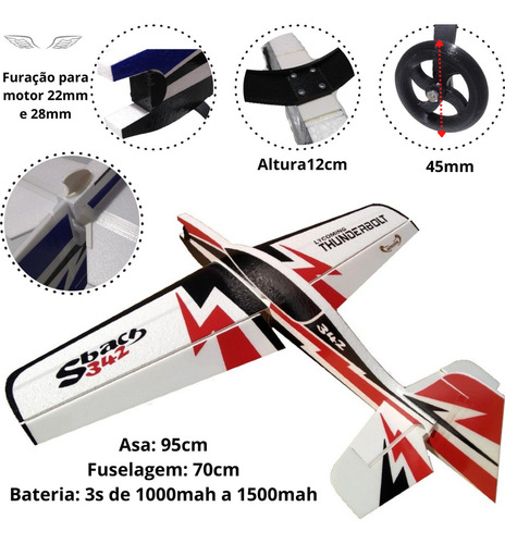 Aeromodelo Elétrico Acrobático Sbach Isopor T5 Perfilado 95cm Horizon Com Linkagem trem de pouso Cor Vermelho