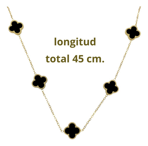 Cadena Collar 5 Treboles 4 Hojas Vc Buena Suerte Baño Oro 18 Dorado Y Negro