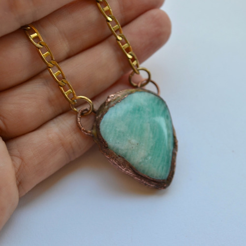 Imagen 3 de 8 de Collar De Amazonita, Piedra Natural Verde, Cadena De Bronce