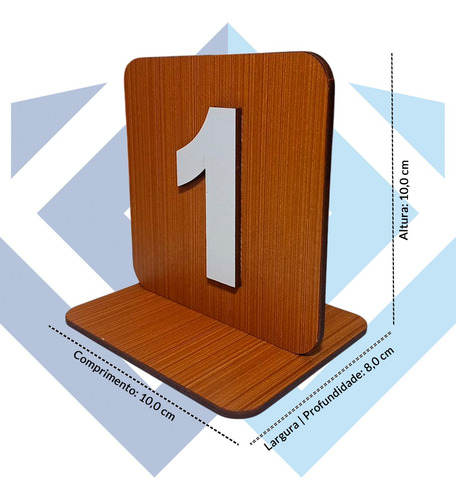 Placa Número Identificação Para Mesa Em Mdf Caramelo 01 A 15
