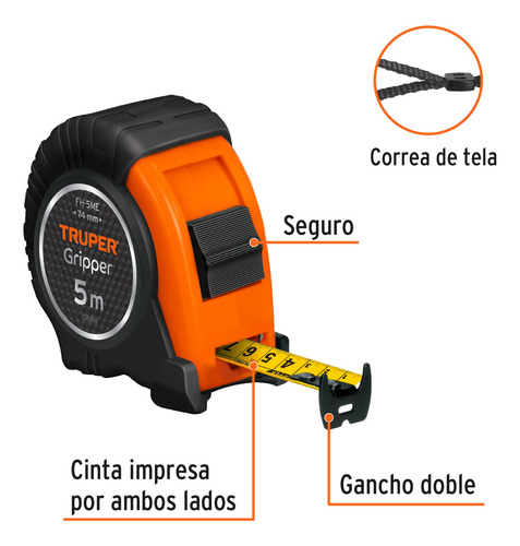 Flexómetro Contra Impactos 5 M Cinta 19 Mm Grad. Métrica