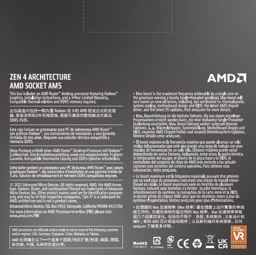 Processador De Desktop Amd Ryzen 5 7600x De 6 Núcleos, 12 Th