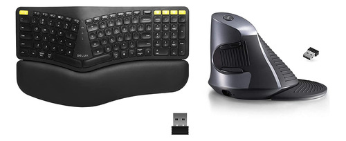 Combo De Mouse Ergonómico Inalámbrico De Delux, Teclado Spli