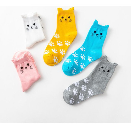 Calcetines Japoneses Adorables Con Forma De Gato Redondo Par