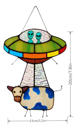 Panel De Vitral Pintado Con Forma De Ovni Con Forma De Vaca
