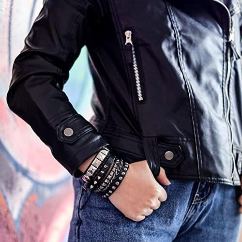 Eigso Juego De 4 Pulseras De Cuero Retro Punk Con Tachuelas