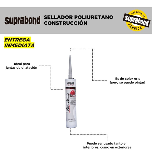 Imagen 3 de 5 de Sellador Suprabond Poliuretano Construcción 310ml