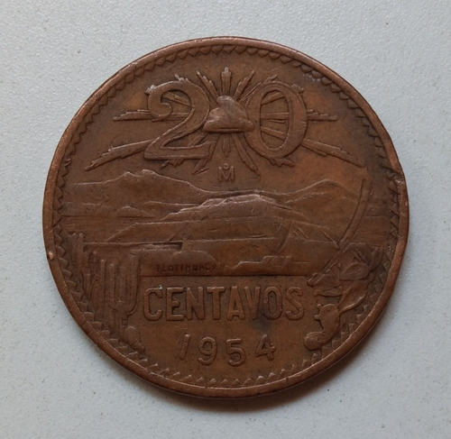 Moneda 20 Centavos Pirámide 1954 De Cobre En Buen Estado. 