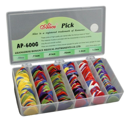 Caja De 600 Uñetas Nylon Surtidas Alice, Mandolina Guitarra