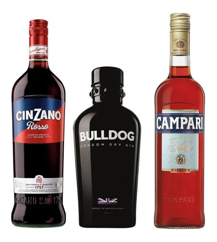 Pack Negroni Bulldog 750ml + Campari + Cinzano.