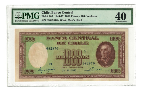 Billete De Chile 1000 Pesos 28 De Febrero 1945 Certificado