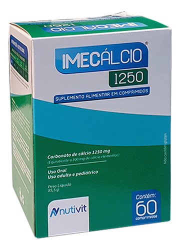 Carbonato De Cálcio Imecalcio 1250mg 60cpr Calcio Elementar Sabor Sem Sabor