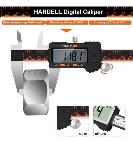 Calibre Digital Hardell 6 Pulgadas Micrómetro Pantalla Lcd