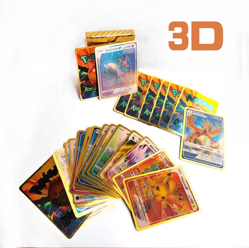 27 Cartas Pokemon 3d De Colección Doradas Resistentes Agua 