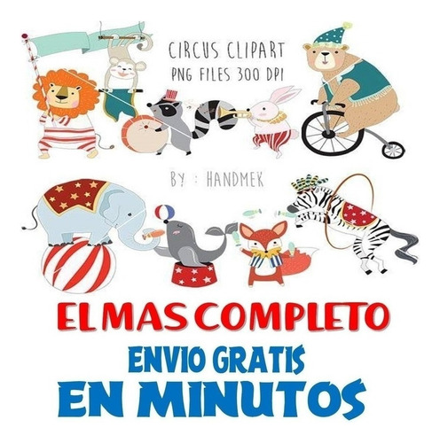 Pack Imagenes Clipart Hermoso Circo Animalitos + Regalo A1