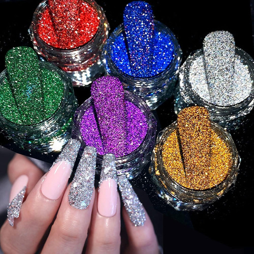 6 Colores Arte De Uñas Glitter Sparkling Diamond Polvo De Uñ