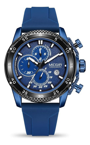 Relógio Masculino Esportivo Megir 2211 Quartzo Cronógrafo Cor da correia Azul