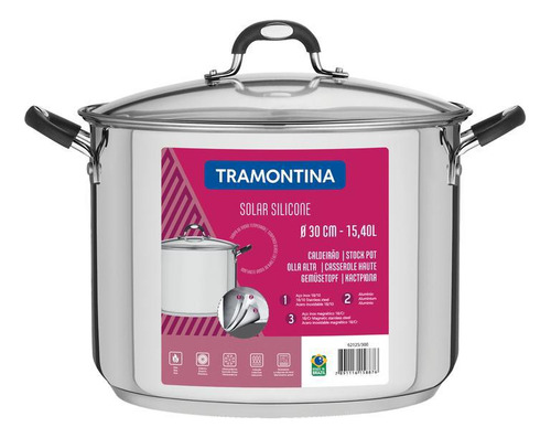 Caldeirão Tramontina Solar Silicone Inox Fundo Triplo 30cm