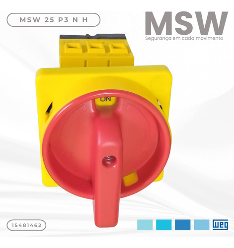 Chave Seccionadora Weg Rotativa Msw25 25a Fixação Topo P3 Nh Cor Vermelho/amarelo