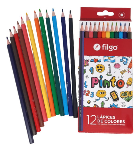 12 Lapices Colores Filgo Pinto Largos Sin Madera Brillantes