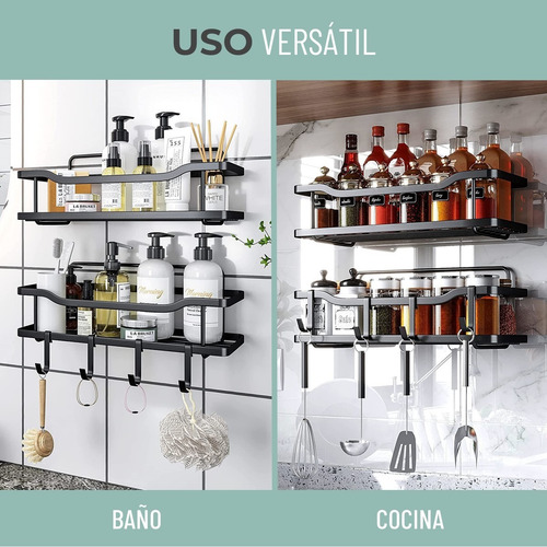 Imagen 4 de 9 de Organizador De Ducha Repisa Baño Adhesivo Set 2 Inoxidable