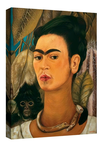 Cuadro Decorativo Canvas Frida Kahlo Autorretrato Con Mono