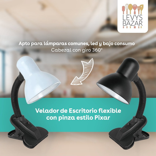 Imagen 3 de 9 de Velador Pinza Escritorio Pixar Flexible Broche Clip Oficina