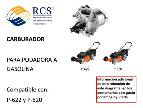 Carburador Para Podadora A Gasolina P-622 P-520 Truper